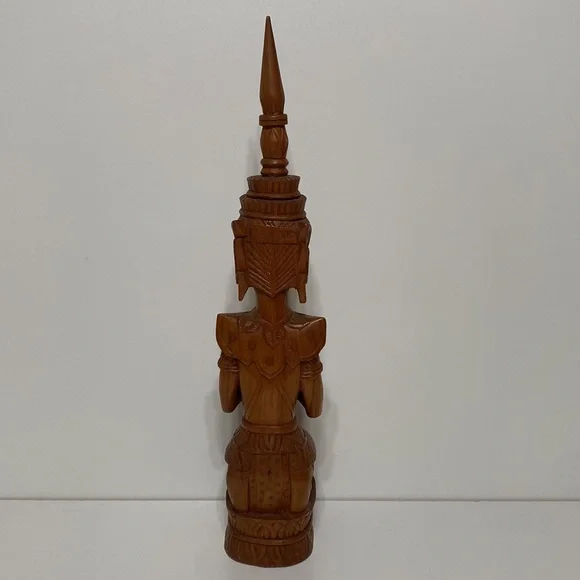 Vintage Carved Wood Buddha Thepanom Female Figure Kneeling and Praying